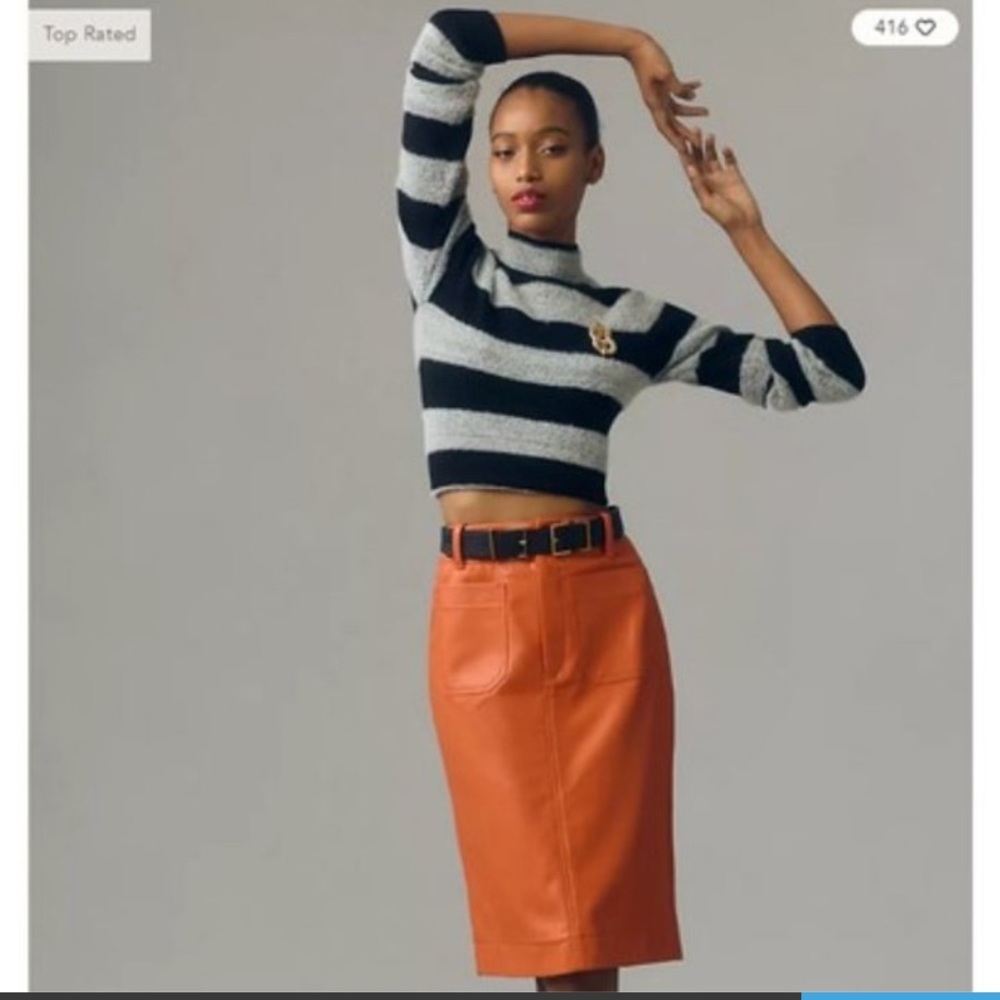 NWT-Anthropologie Maeve The Colette Dark
Orange Faux Leather Skirt - Picture 3 of 6